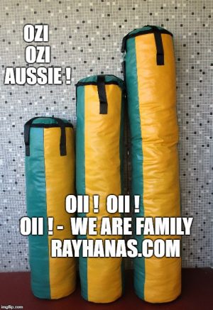 Ray Hanas punching bags are made in Australia by Mr Hana there is no finer bag no stronger Hana bags are the toughest bags on the planet.